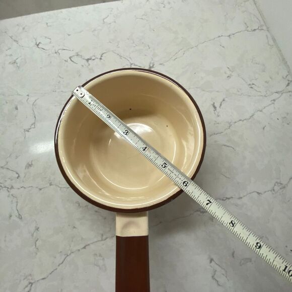 Vintage Enamelware Sauce Pan Beige With Brown Trim Farmhouse - Picture 5 of 7